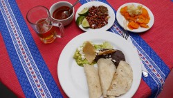 Käse-Tortilla mit Mole & Avocadodip