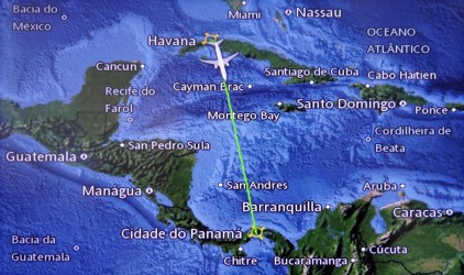 Über der Karibik am Flug Havanna - Panama
