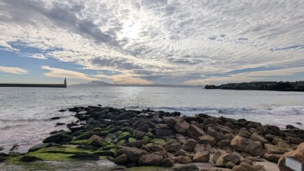 Blick über die Meerenge von Gibraltar auf Marokko